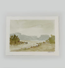 Load image into Gallery viewer, Down the Bank - Original 8&quot; x 6&quot; on handmade deckled edge paper (free shipping included)